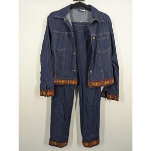 VTG Harlow SZ 6P Denim Y2K 90s High Rise Cropped Pant Jacket Set Casual